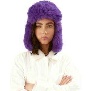 Women's Dark Purple Faux Fur Ski Trooper Winter With Earflap Classic Ushanka Cap